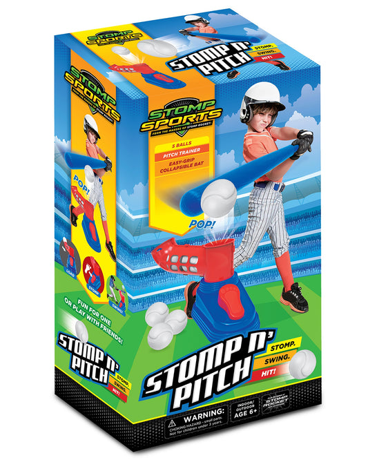 Stomp Rocket Stomp N Pitch ball launcher in action for kids