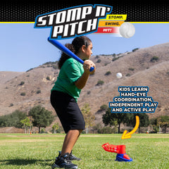 Stomp Rocket Stomp N Pitch collapsible bat ready for practice