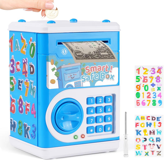 STOPKLAS Piggy Bank blue front view with password protection for secure savings