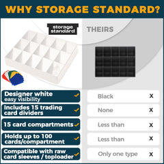Storage Standard tray with 15 dividers organizes cards into clear groups.