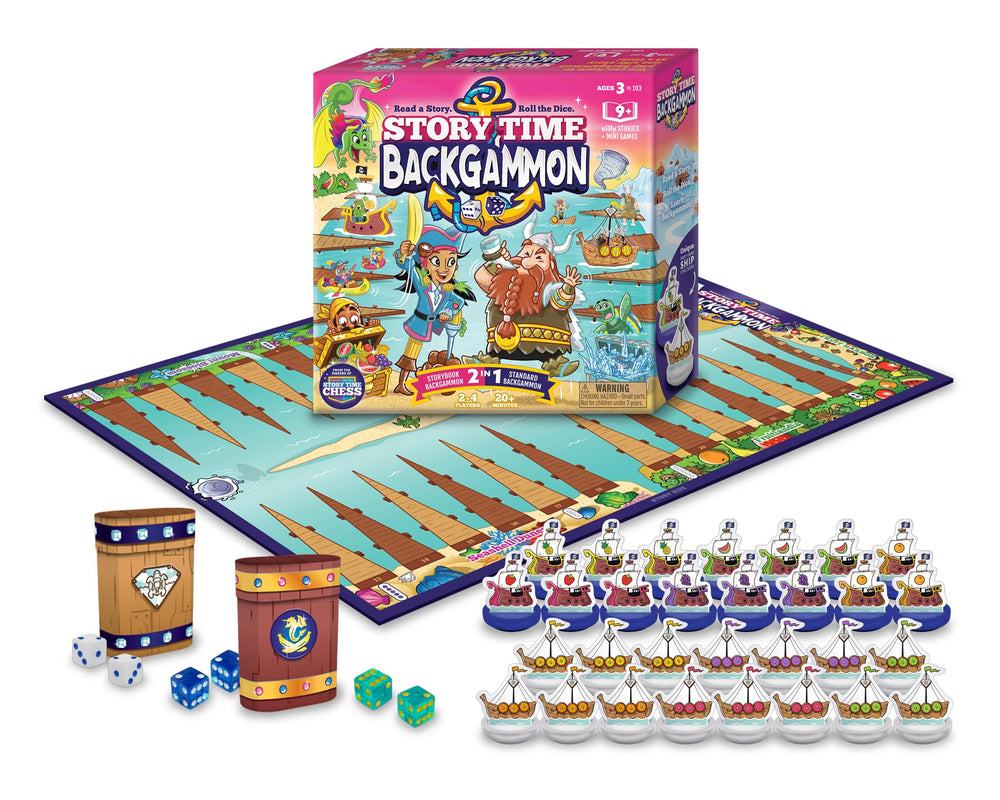 Story Time Chess Backgammon Set board with kid-friendly design for learning