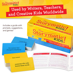 Storymatic Kids yellow character cards visualize scenes to inspire storytelling in groups.