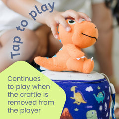 Storypod Buddy the T-Rex character interaction during a listening session.