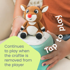 Storypod Rudolph Craftie soft plush closeup highlights cozy, screen-free storytelling moments.