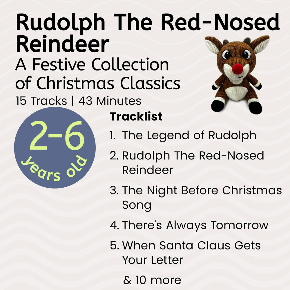 Storypod Rudolph songs-stories activation showcases classic holiday content for imaginative play.
