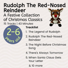 Storypod Rudolph songs-stories activation showcases classic holiday content for imaginative play.