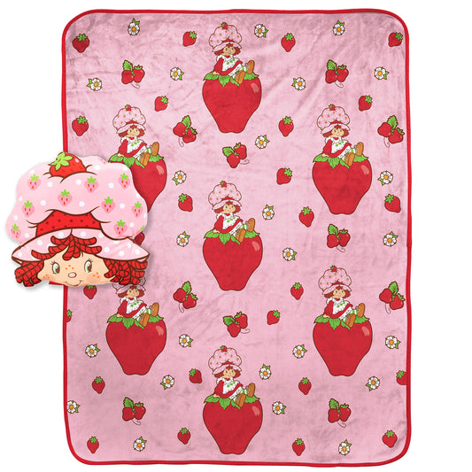 Strawberry Shortcake blanket 40x50 inches showcases pink strawberries for cozy evenings