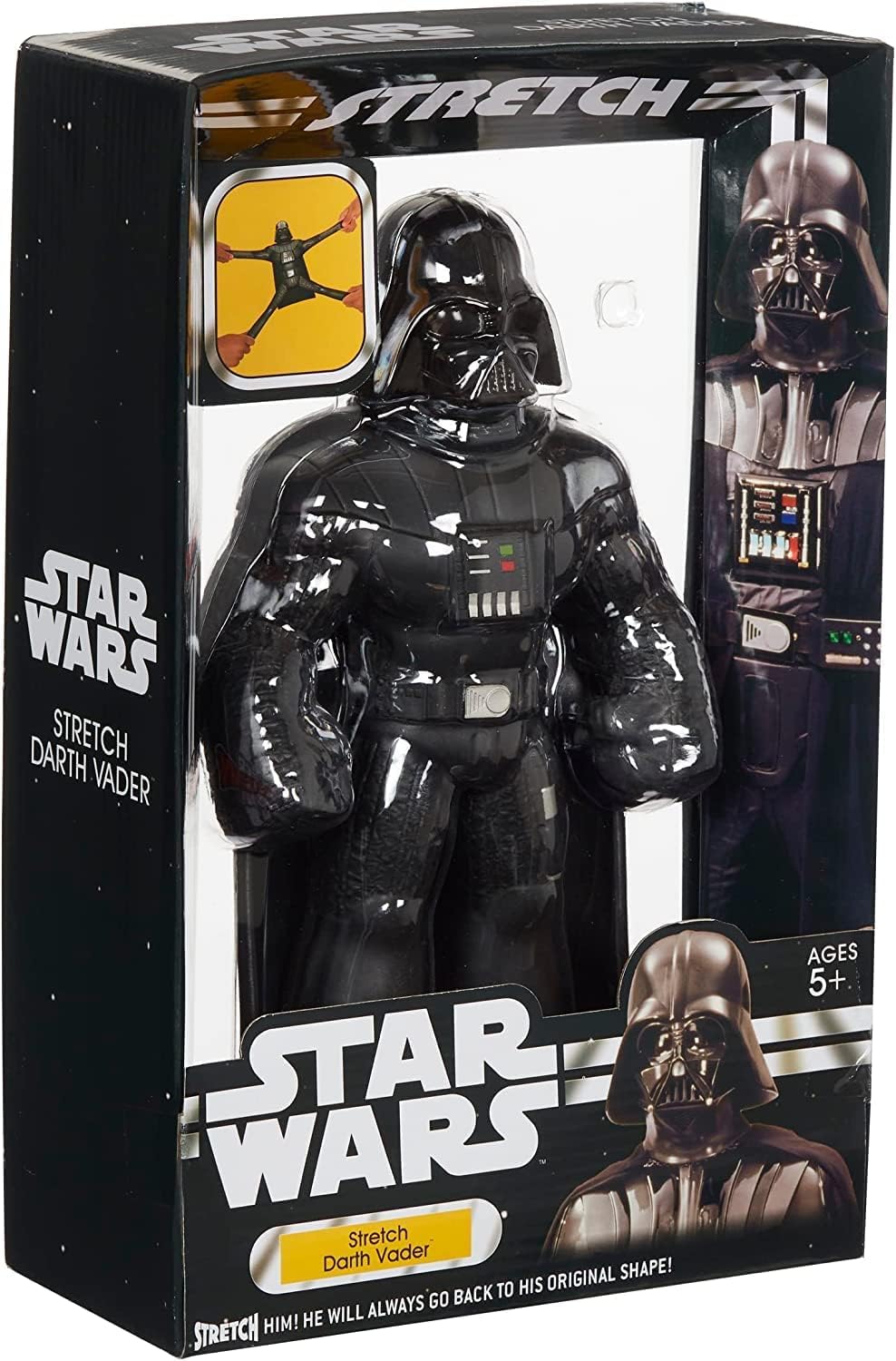 STRETCH ARMSTRONG Darth Vader return-to-form feature in gentle release action.