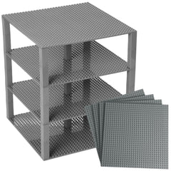 Strictly Briks gray baseplates 4-pack on a neutral surface, LEGO-compatible play surface
