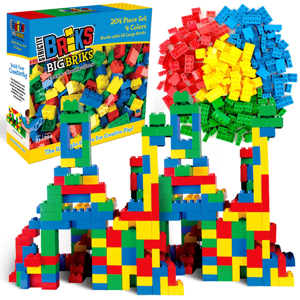 Strictly Briks giant interlocking blocks promote creative play and fine motor skills.