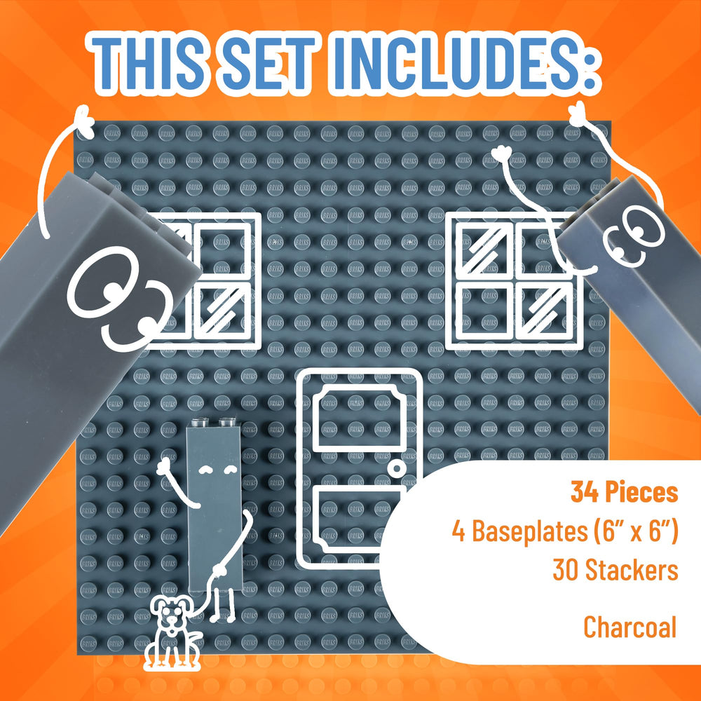 Strictly Briks tabletop scene with baseplates ready for building on a table.