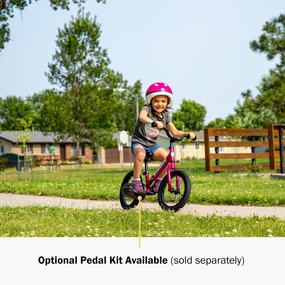 Strider 14x seat and handlebar adjustment range graphic for growing kids