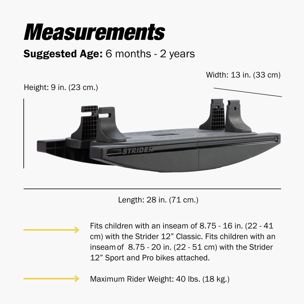 Strider rocking base suitable for ages 6 months to 2 years during early riding adventures.