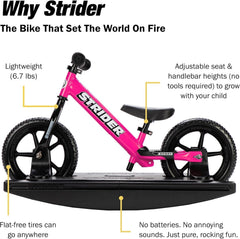 Safety pad on Strider bike adds protection during early riding sessions.