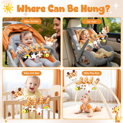 Stuffed Giraffe Bee Plush encourages tactile exploration with gentle rattling