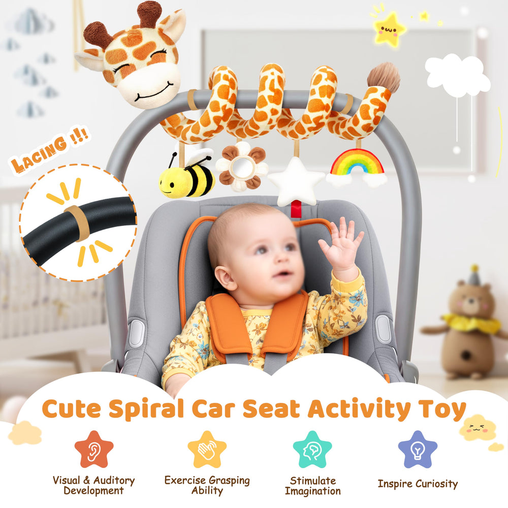 Stuffed Giraffe Squeaker Bells stimulate auditory attention on the go