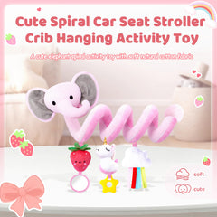 Stuffed pink elephant strawberry plush detaches for interactive gripping and play.