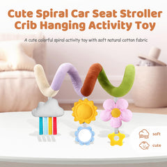 Stuffed Spiral Baby forest colors closeup supports high-contrast visual tracking