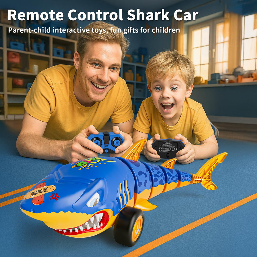 suangrc RC Shark Car swinging tail in action for dynamic turns.