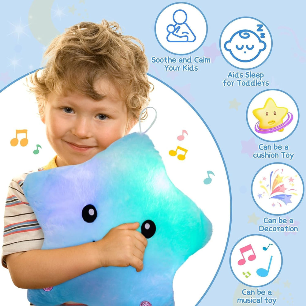 Subao 14-inch pillow glow with lullabies supports comforting moments after dark.