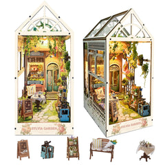 SUDOPOR Sylvia Garden book nook kit cover glows softly, enhancing shelf ambiance