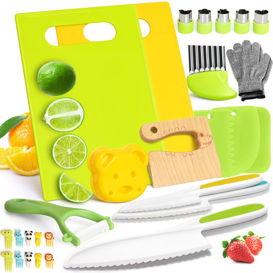 Suhctuptx 28pcs toddler wooden knife for safe kitchen practice