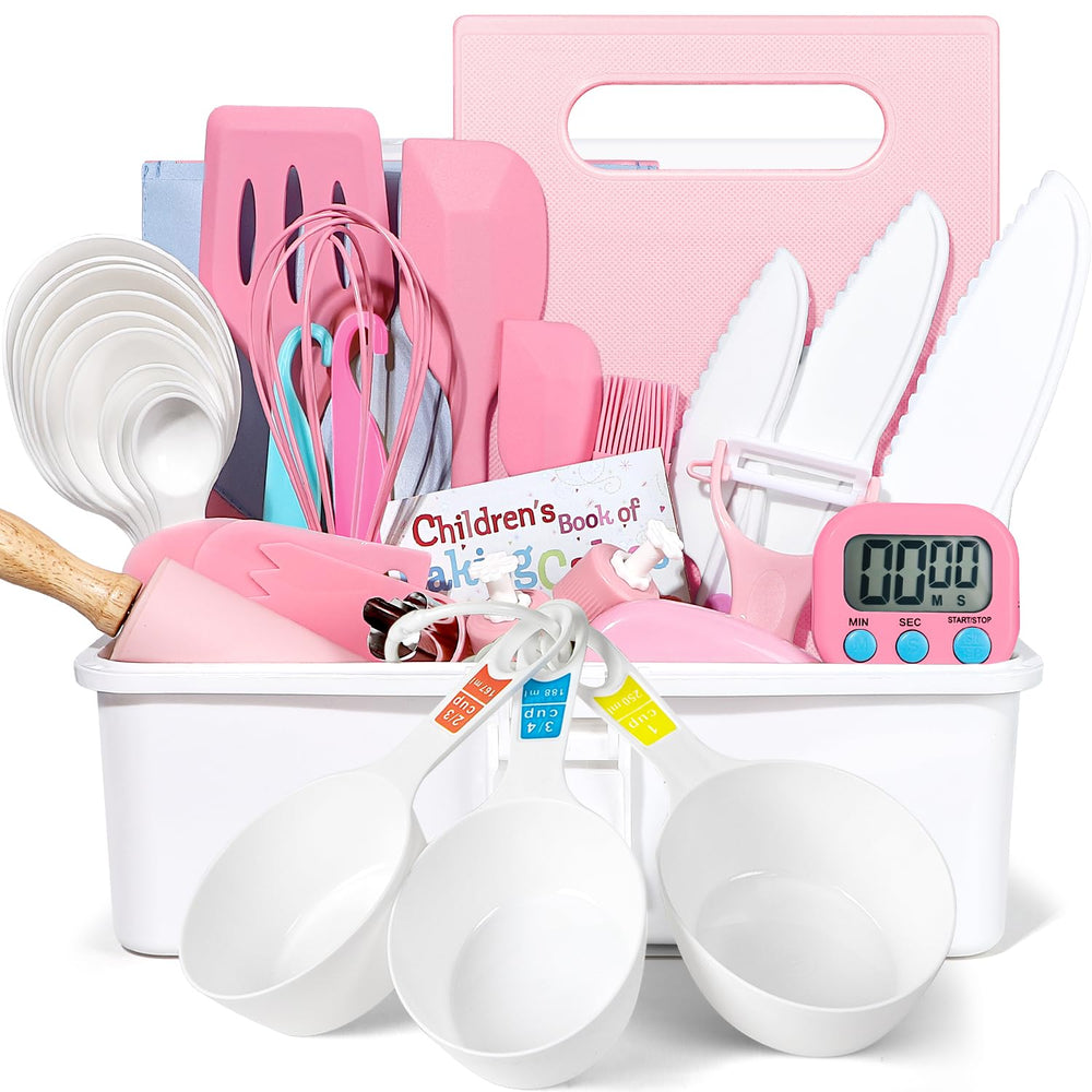 Suhctuptx 37-piece kids cooking set in storage case for organized playtime and easy cleanup