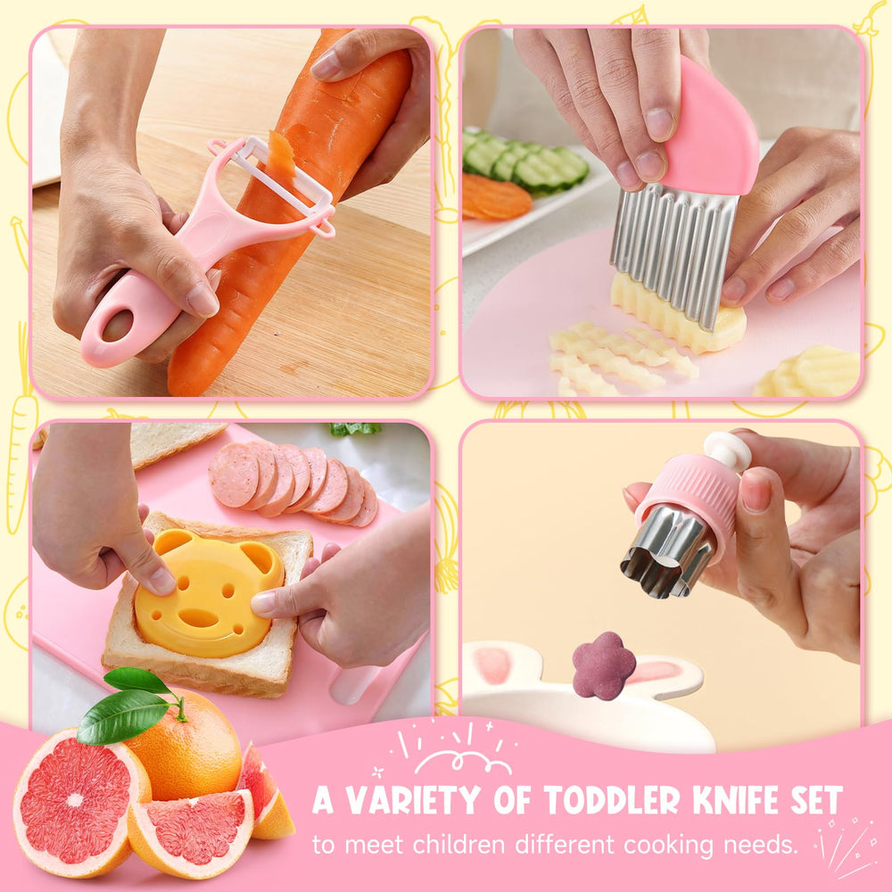 Suhctuptx toddler knife set cutting board providing stable prep surface