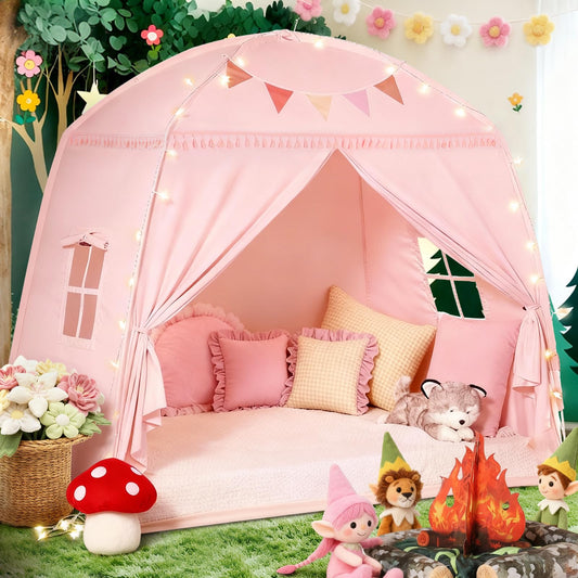 Sumbababy large teepee tent with star lights in pink for imaginative indoor play