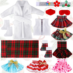 Sumind 14-piece Christmas doll clothes set with festive outfits for dolls.
