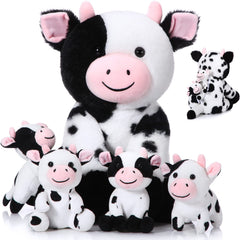 Sumind cow family plush set featuring mother cow and four baby calves for imaginative play