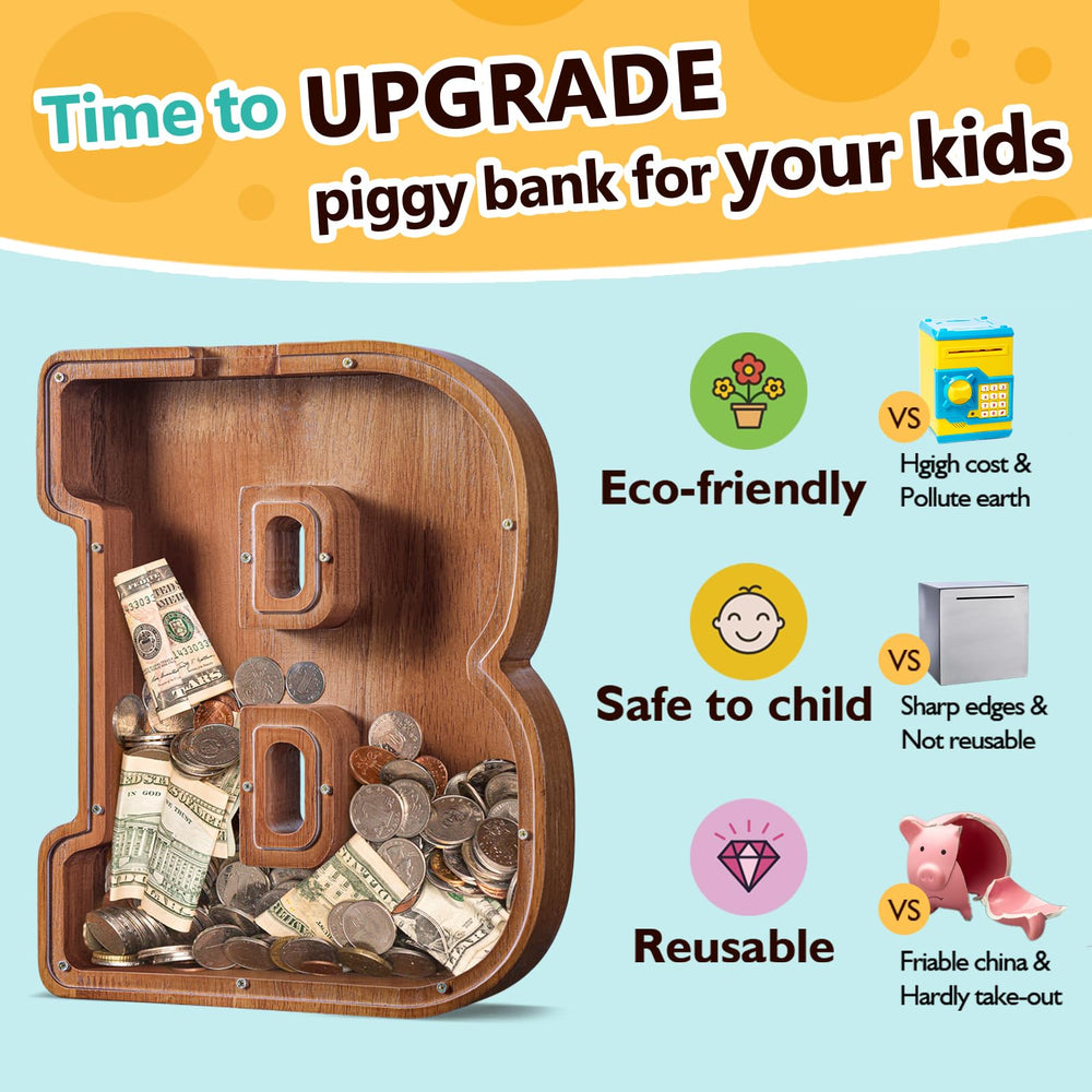 Summidate alphabet piggy bank laser-engraved name on acrylic panel