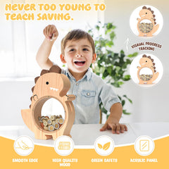 Summidate dino money box reveals hidden slot behind a spike for coins.