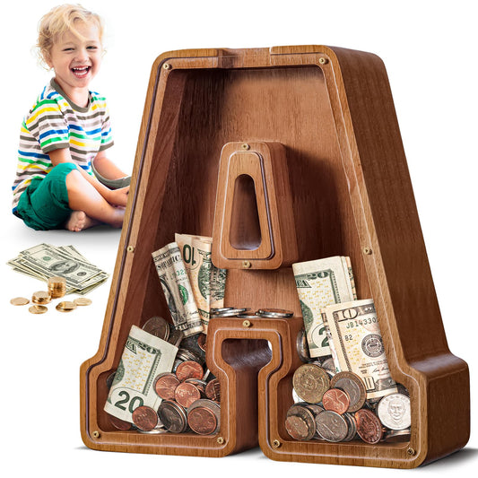 Summidate Letter A piggy bank front view shows a playful cutout design for learning to save.