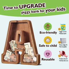 Summidate letter K piggy bank laser-engraved name detail adds personalized charm