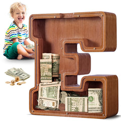 Summidate letter piggy bank with cutout design encourages kids to save.