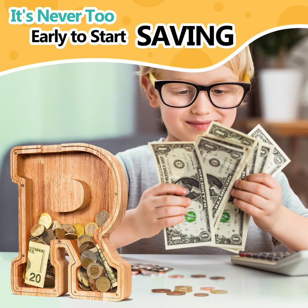 SummiDate letter stickers set included to customize the piggy bank.