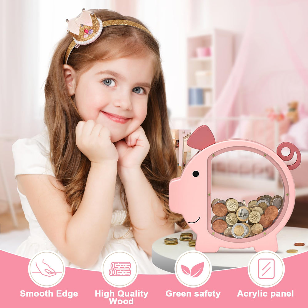Summidate wooden piggy bank with smooth edges for safe play