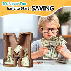 Summidate wooden piggy bank with personalized initials on plexiglass cover