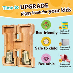 SummiDate wooden letter piggy bank H wood texture closeup showing quality