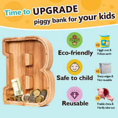 SummiDate customizable wooden piggy bank with initial letter design