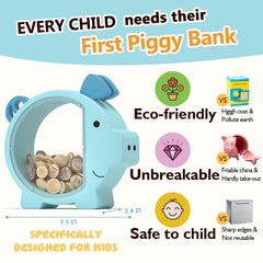 Summidate blue wooden piggy bank highlights natural wood detail for a premium look.