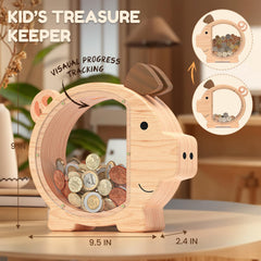 Summidate wooden piggy bank durable natural wood supports long-term use and decorative display.