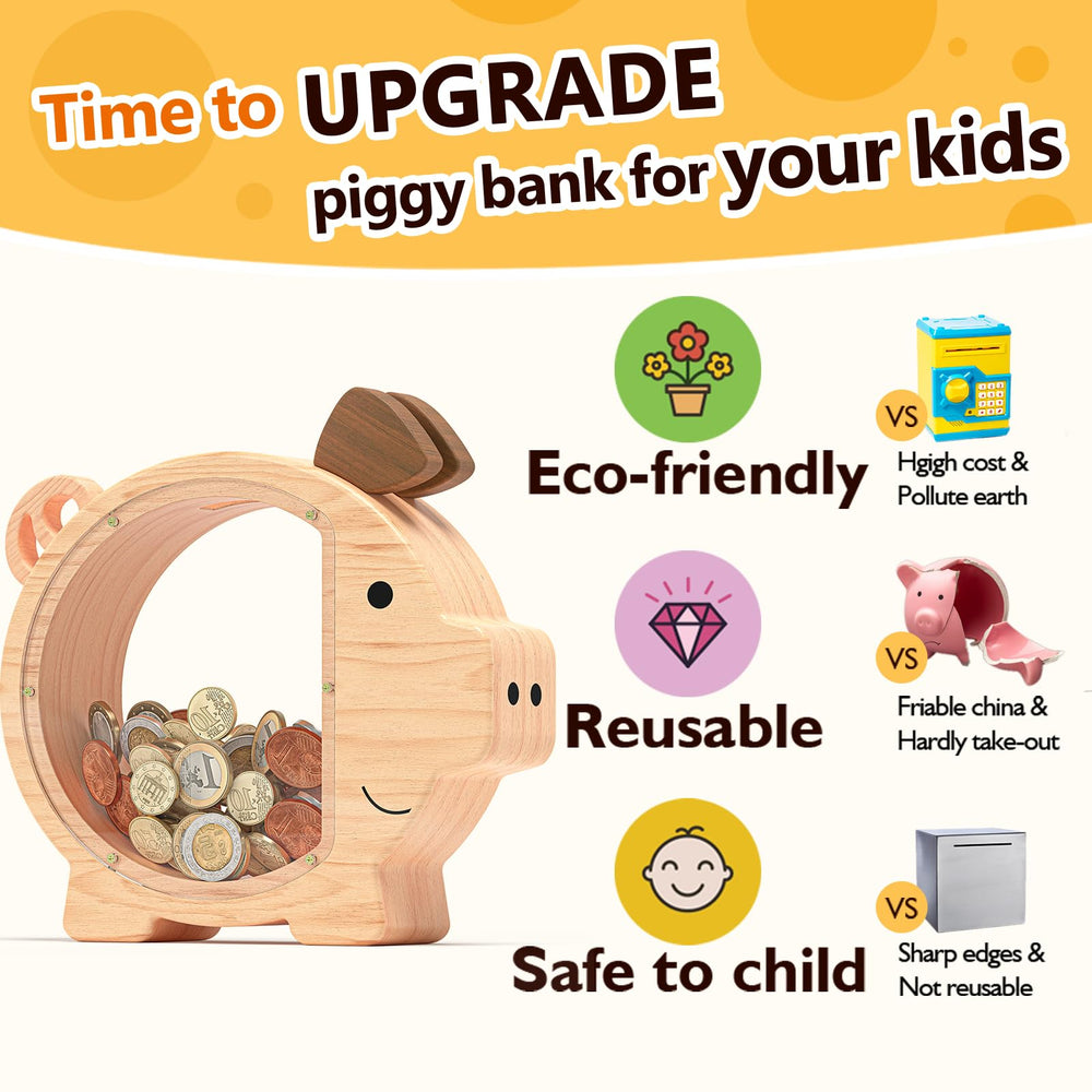 Summidate wooden piggy bank full-name engraving offers a personalized, memorable gift option.
