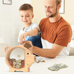 Summidate wooden piggy bank room-decor enhances study corners with a playful, educational touch.