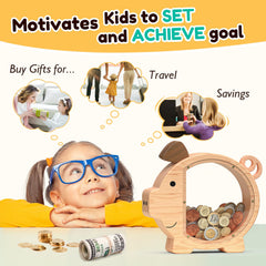 Summidate wooden piggy bank screw-access design makes money retrieval simple and mess-free.