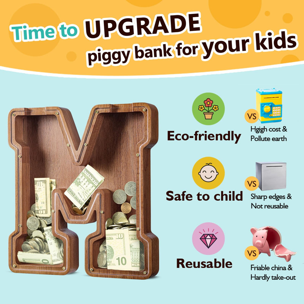 Summidate walnut wood piggy bank is safe, durable, and decorative