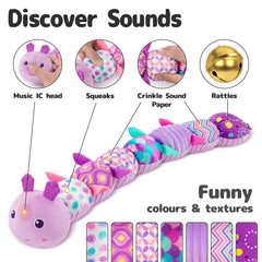 Sumobaby caterpillar back features crinkle fabric for tactile and visual interest.