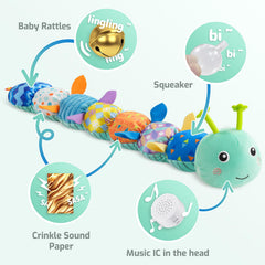 Sumobaby caterpillar blue back crinkle texture for tactile exploration.