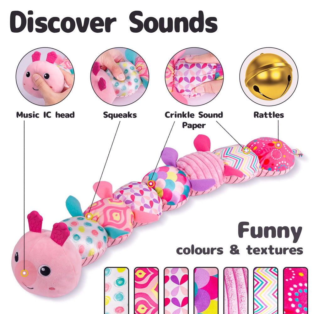 Sumobaby Caterpillar textures and crinkle fabric encourage tactile exploration.